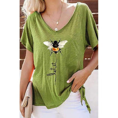 Casual V neck Print Short sleeve T-Shirts