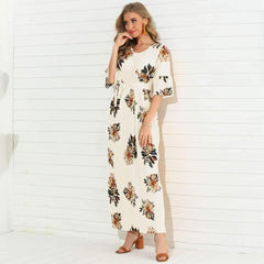 Fashion Print Round neck Half sleeve Maxi Dresses