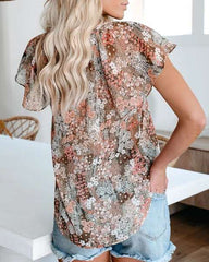 Fashion Print V neck Short sleeve Blouses