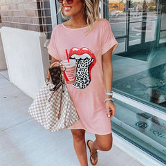 Fashion Print Round neck Short sleeve Shift Dresses