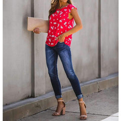 Fashion Print Round neck Sleevelessa Falbala T-Shirts