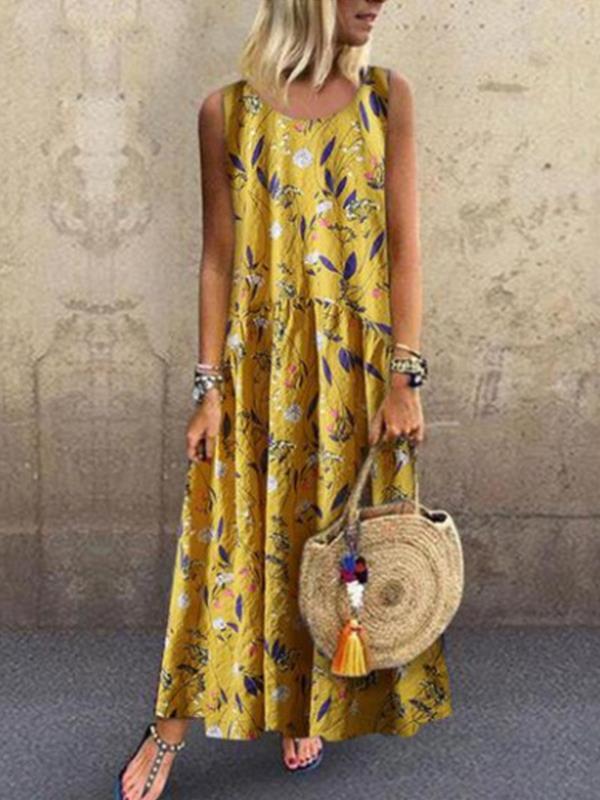 Sleeveless Fashion Printed Maxi Dresses