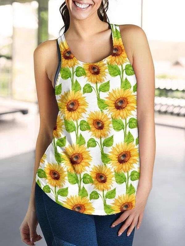 Casual Print Round neck Sleeveless Vest T-Shirts