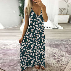 Fashion Print V neck Sleeveless Maxi Dresses