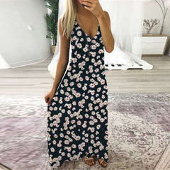 Fashion Print V neck Sleeveless Maxi Dresses