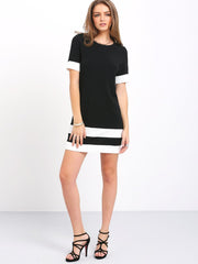 Color Block Stripe Short Sleeve Shift Dress