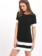 Color Block Stripe Short Sleeve Shift Dress