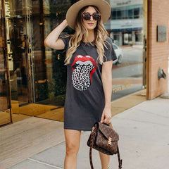Fashion Print Round neck Short sleeve Shift Dresses