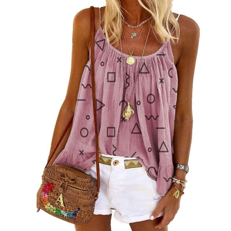 Fashion Casual Print Round neck Sleeveless T-Shirts