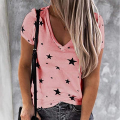 Fashion Print V neck Short sleeve T-Shirts