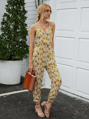Fashion Print V neck V neck Sleeveless Jumpsuits