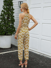 Fashion Print V neck V neck Sleeveless Jumpsuits