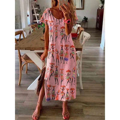 Fashion Print Round neck Short sleeve Maxi Dresses