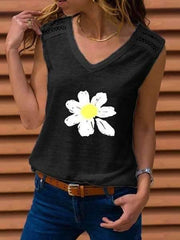 Fashion Print V neck Sleeveless T-Shirts