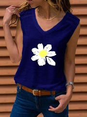 Fashion Print V neck Sleeveless T-Shirts