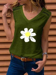 Fashion Print V neck Sleeveless T-Shirts