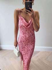 Fashion Point print Vest Sleeveless Vent Bodycon Dresses