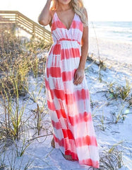 Fashion Print V neck Sleeveless Vest Skater Maxi Dresses