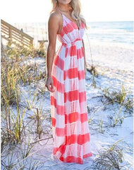 Fashion Print V neck Sleeveless Vest Skater Maxi Dresses