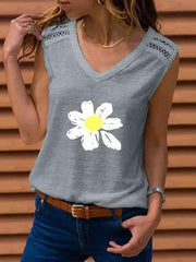 Fashion Print V neck Sleeveless T-Shirts