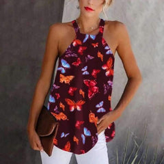 Sexy Print Square collar Sleeveless T-Shirts