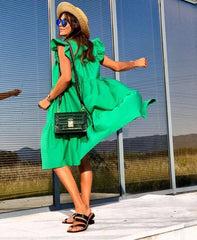 Casual Loose Pure Round neck Short sleeve Falbala Shift Dresses