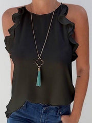 Casual Off shoulder  falbala hem women top T-shirts
