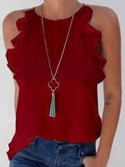 Casual Off shoulder  falbala hem women top T-shirts