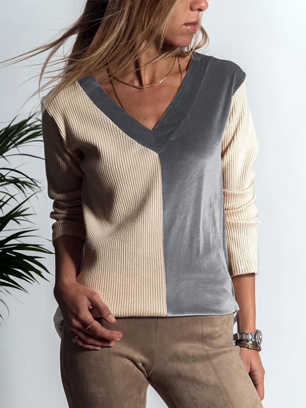 V Neck Special Color Matching Comfort Sweater