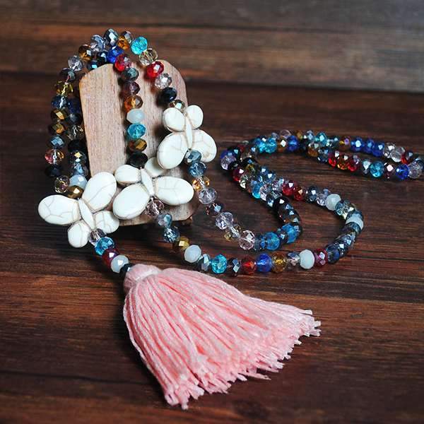 Vintage Casual Crystal Tassel Turquoise Necklaces for Women