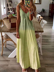 Fashion  V Neck Sleeveless Cotton Maxi Dresses