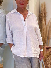 White 3/4 Sleeve Cotton-Blend Shirts & Tops
