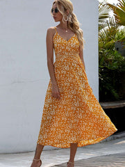 Fashion Print V neck Vest Skater Maxi Dresses
