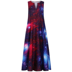 Fashion Casual Print V neck Sleeveless Maxi Dresses