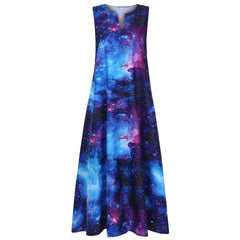 Fashion Casual Print V neck Sleeveless Maxi Dresses