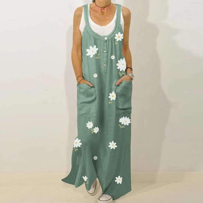 Fashion Casual Print Vest Round neck Maxi Dresses