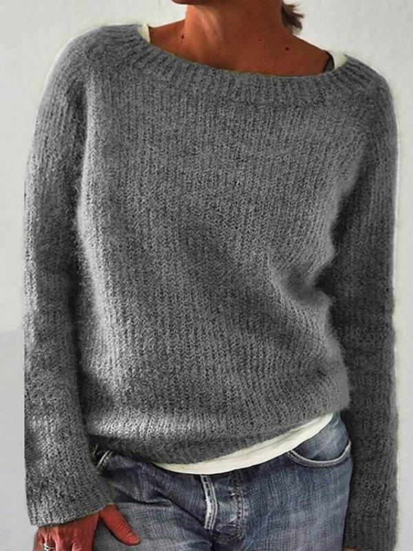 Vintage Plain basic knit women long sleeves sweaters