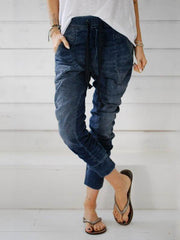 Fashion Denim tie waist trousers long pants