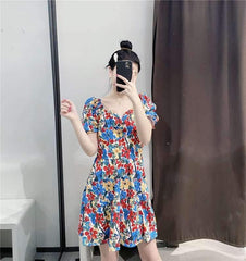 Fashion Print Short sleeve V neck Shift Dresses