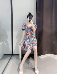 Fashion Print Short sleeve V neck Shift Dresses
