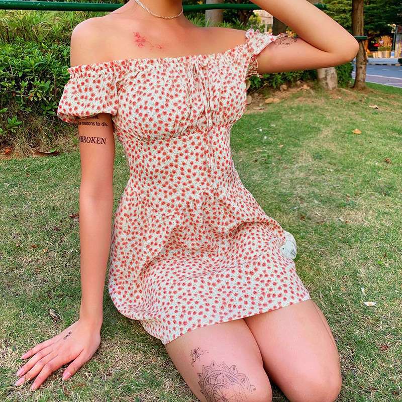 Fashion One shoulder Short sleeve Lacing Skater Dresses