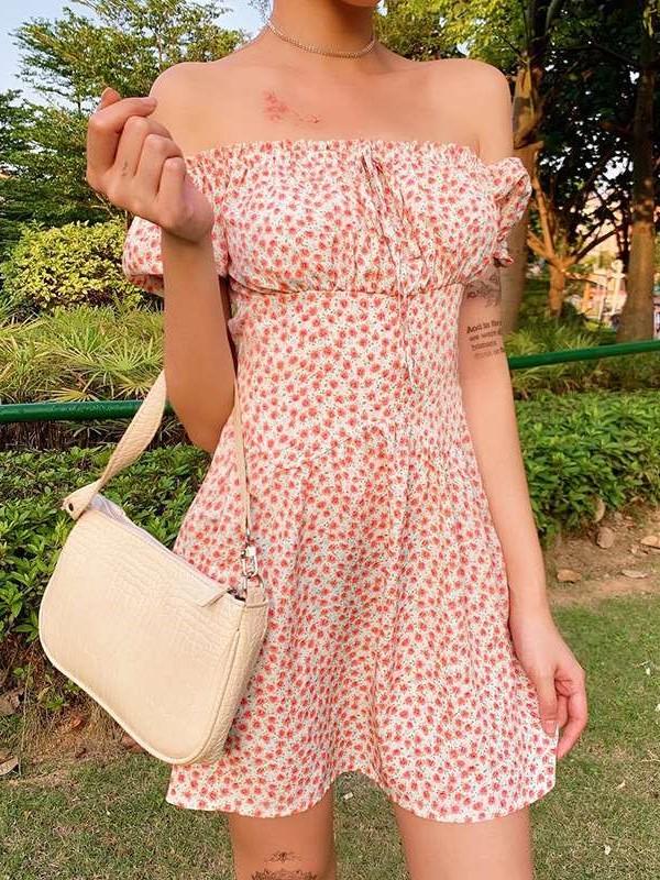 Fashion One shoulder Short sleeve Lacing Skater Dresses