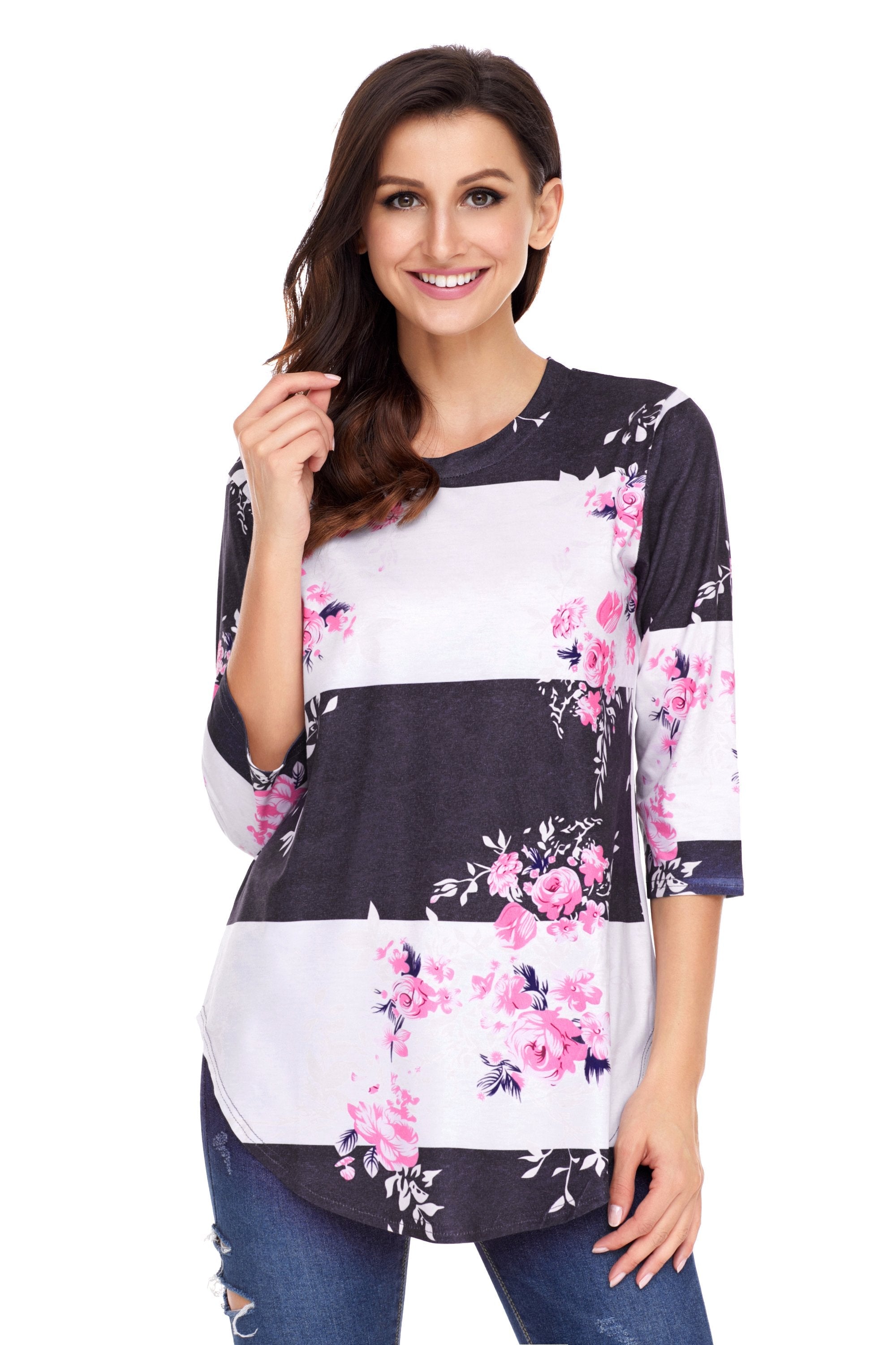 Autumn Women Floral Three quarter sleeve T-Shirts