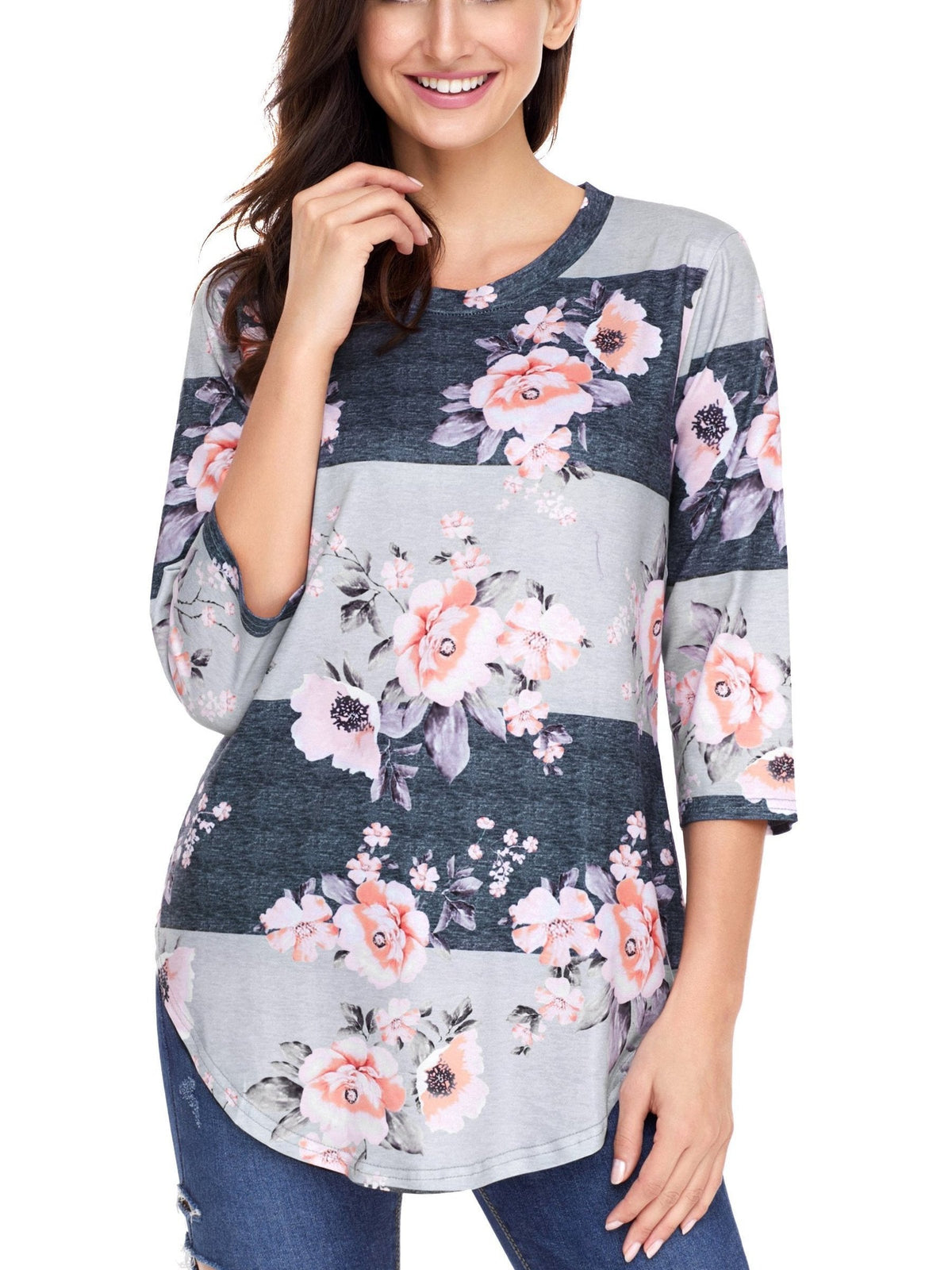 Autumn Women Floral Three quarter sleeve T-Shirts