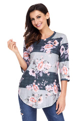 Autumn Women Floral Three quarter sleeve T-Shirts