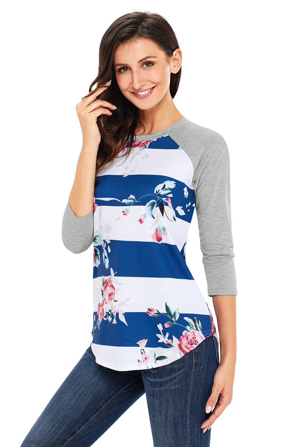 Autumn Women Floral Three quarter sleeve T-Shirts