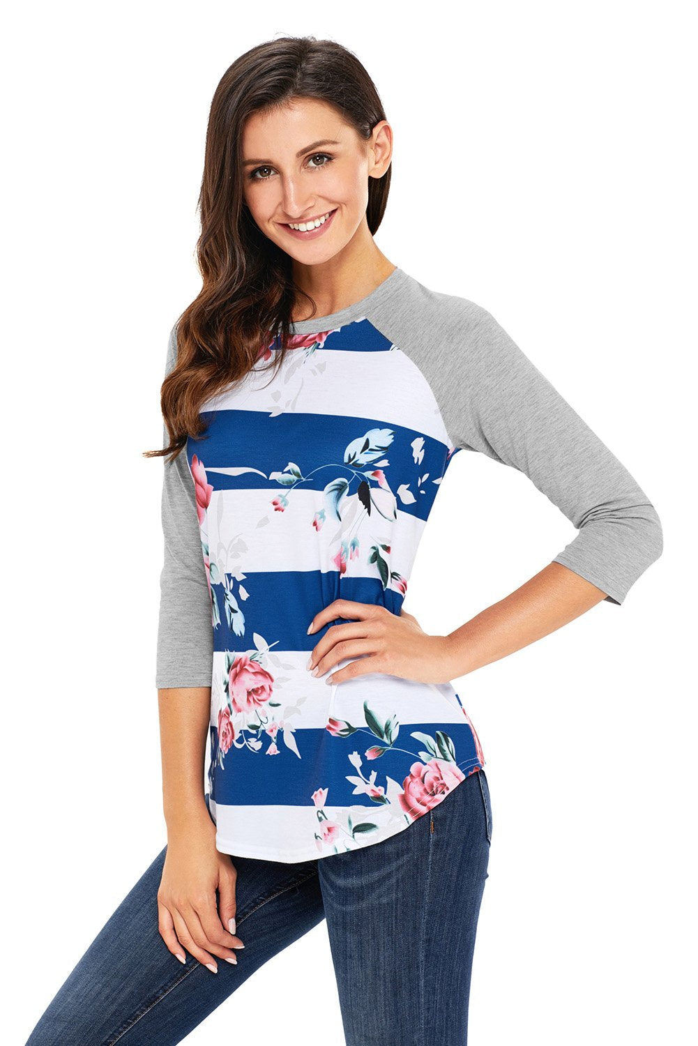 Autumn Women Floral Three quarter sleeve T-Shirts