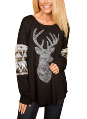 Christmas Reindeer Floral Long sleeve T-shirt