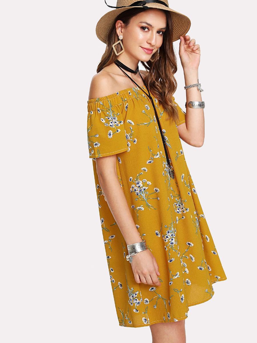 Calico Print Bardot Dress
