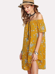 Calico Print Bardot Dress